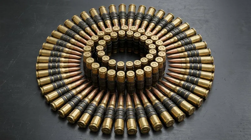 Coiled belt of 7.62 mm ammunition joined by M13 disintegrating metallic belt links