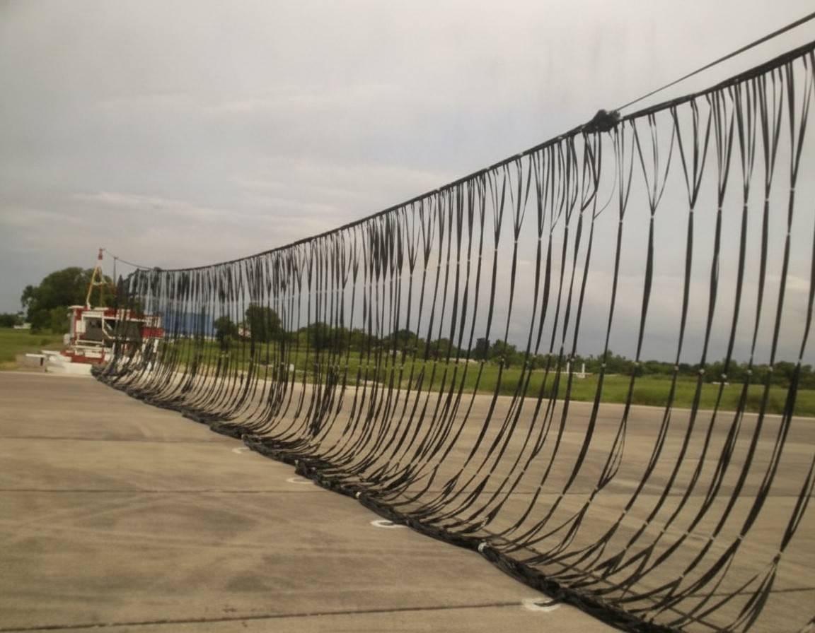 Aircraft arrester barrier system barrier net and support stanchion assembly - emergency aircraft overrun protection system by Neometrix