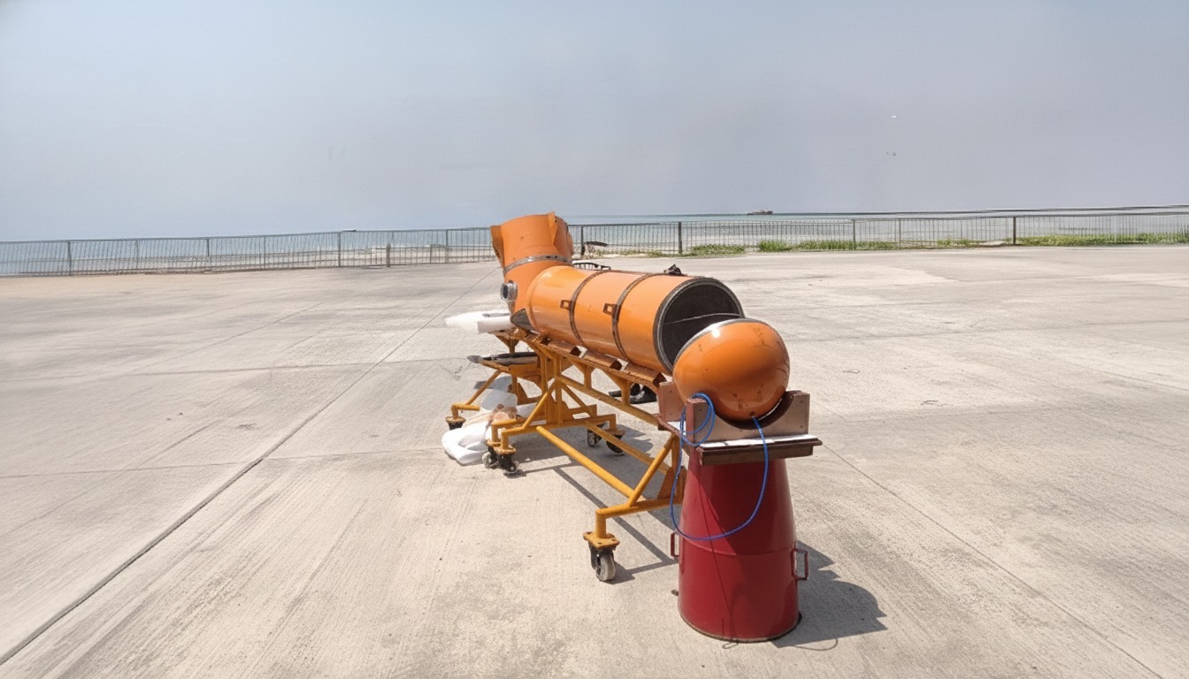 Air Droppable Container — Neometrix 150 kg parachute-assisted aerial resupply container on dockside