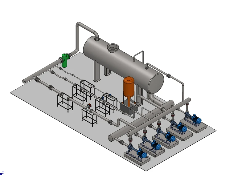 CV Test Rig &mdash; alternate isometric render showing rear pump access and pipework routing