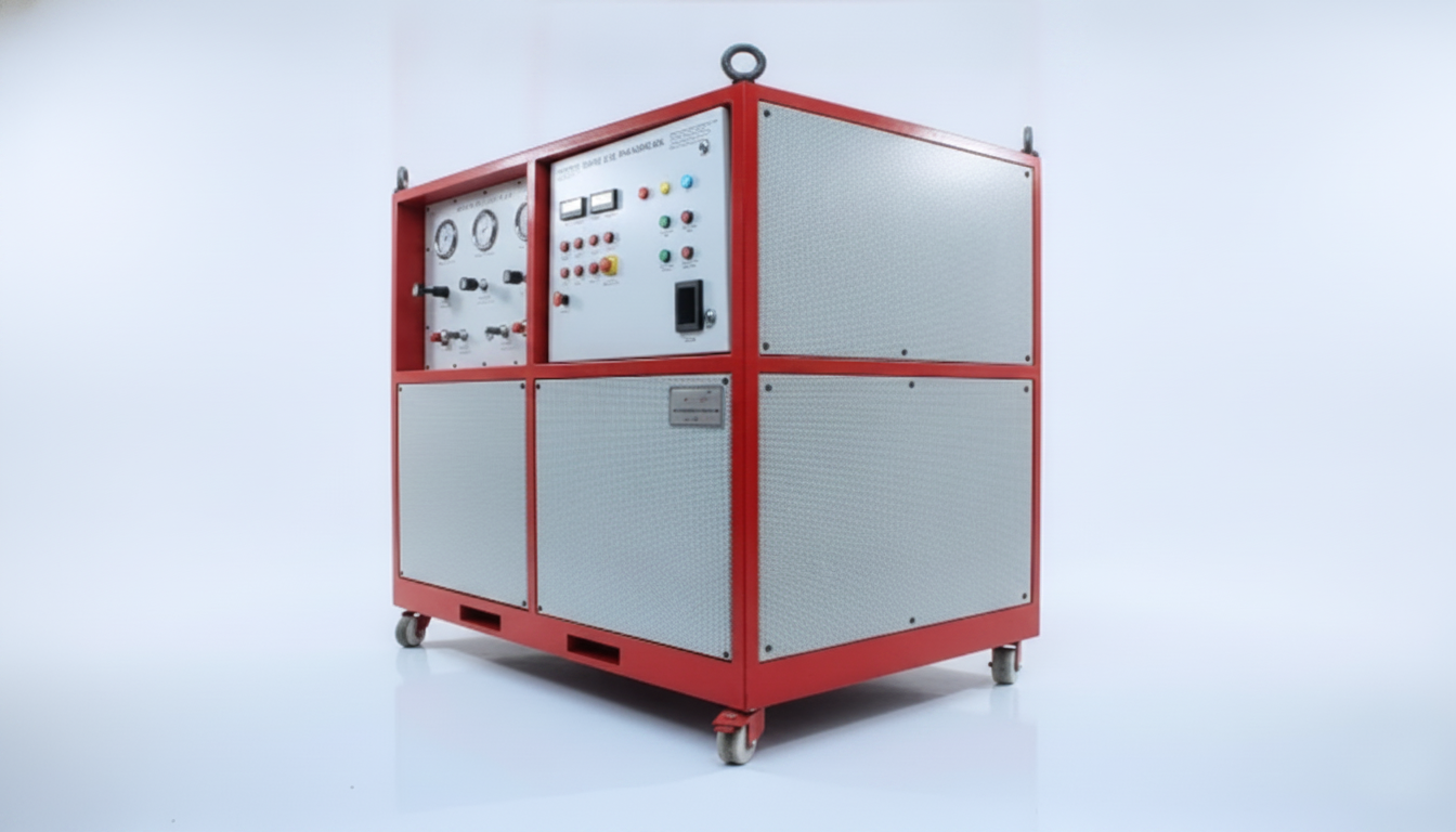 Hydraulic Flushing Rig electrical and mechanical control panel with pressure gauges, DRO displays and pump switches