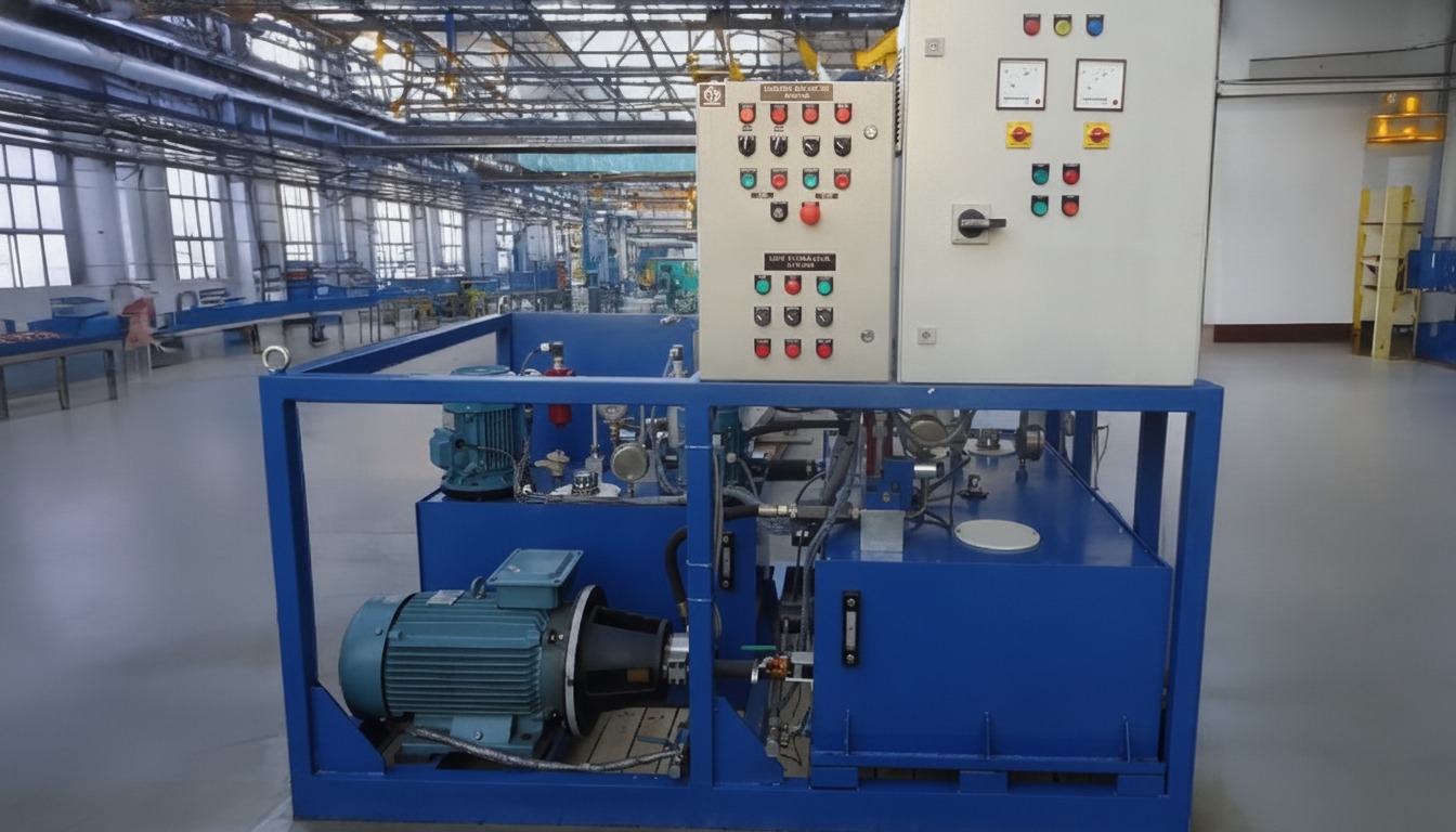 Hydraulic Test Rig for Rear Cover Sub-Assembly — loading hydraulic power pack close view with control panel and ABB motor by Neometrix