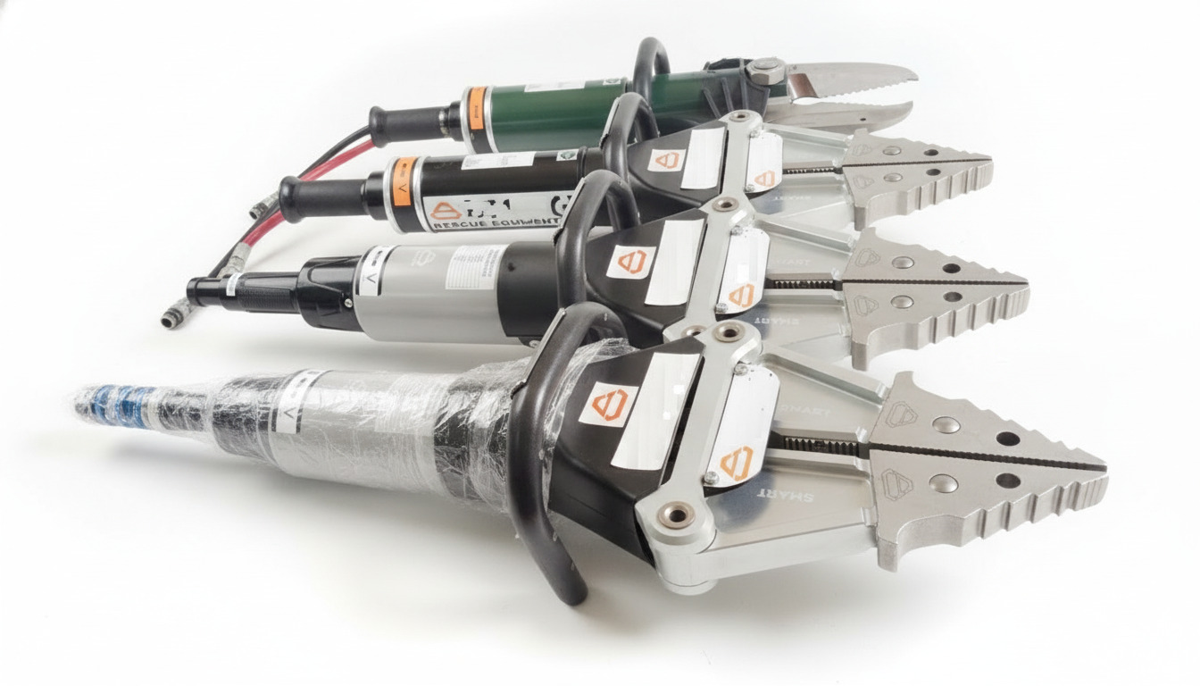 Hydraulic Cutter Machine &mdash; close-up of blade arms and cutting jaws, model plate visible