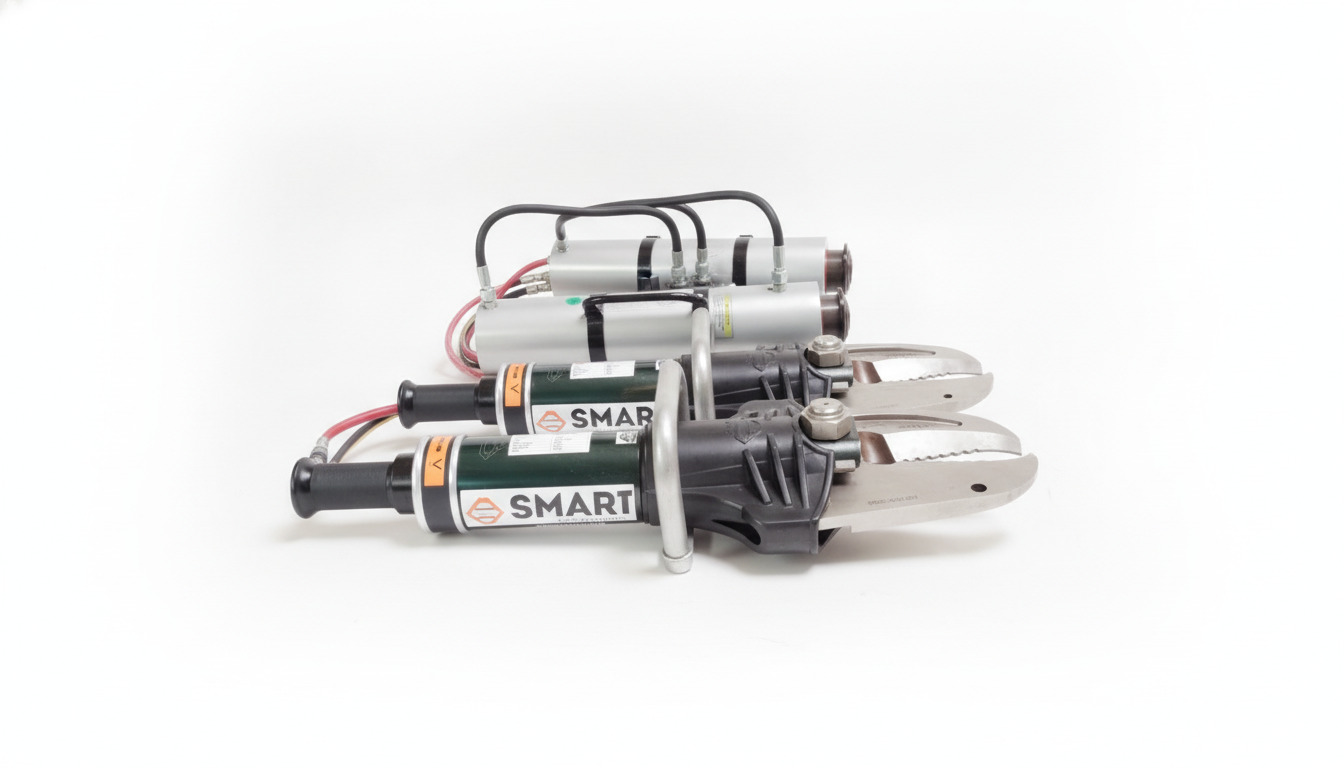 Hydraulic Cutter Machine &mdash; Cutter RS-2000 hydraulic rescue cutters with serrated blades and hydraulic cylinder on a white studio background &mdash; Neometrix