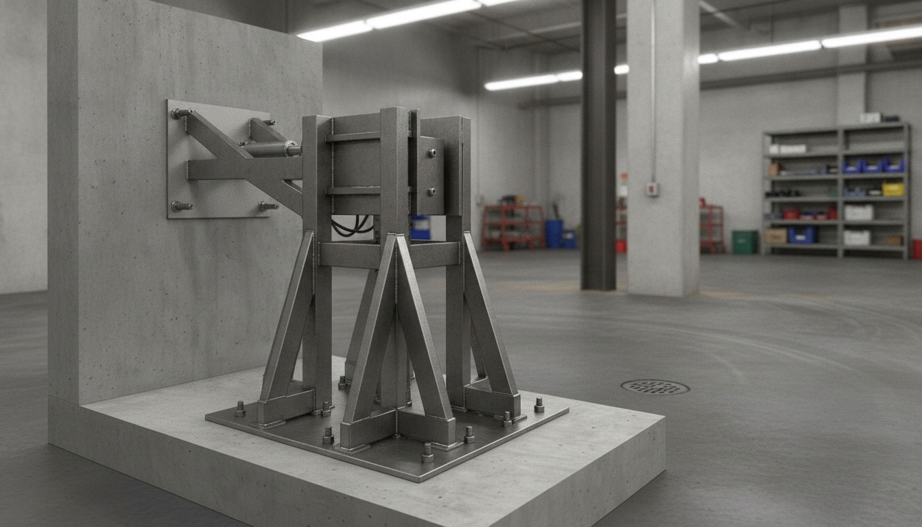 Inertial Loading Test Facility installed in a test lab - shear wall mounted horizontal actuator, inertial mass carriage on splayed frame legs, strong-floor base by Neometrix