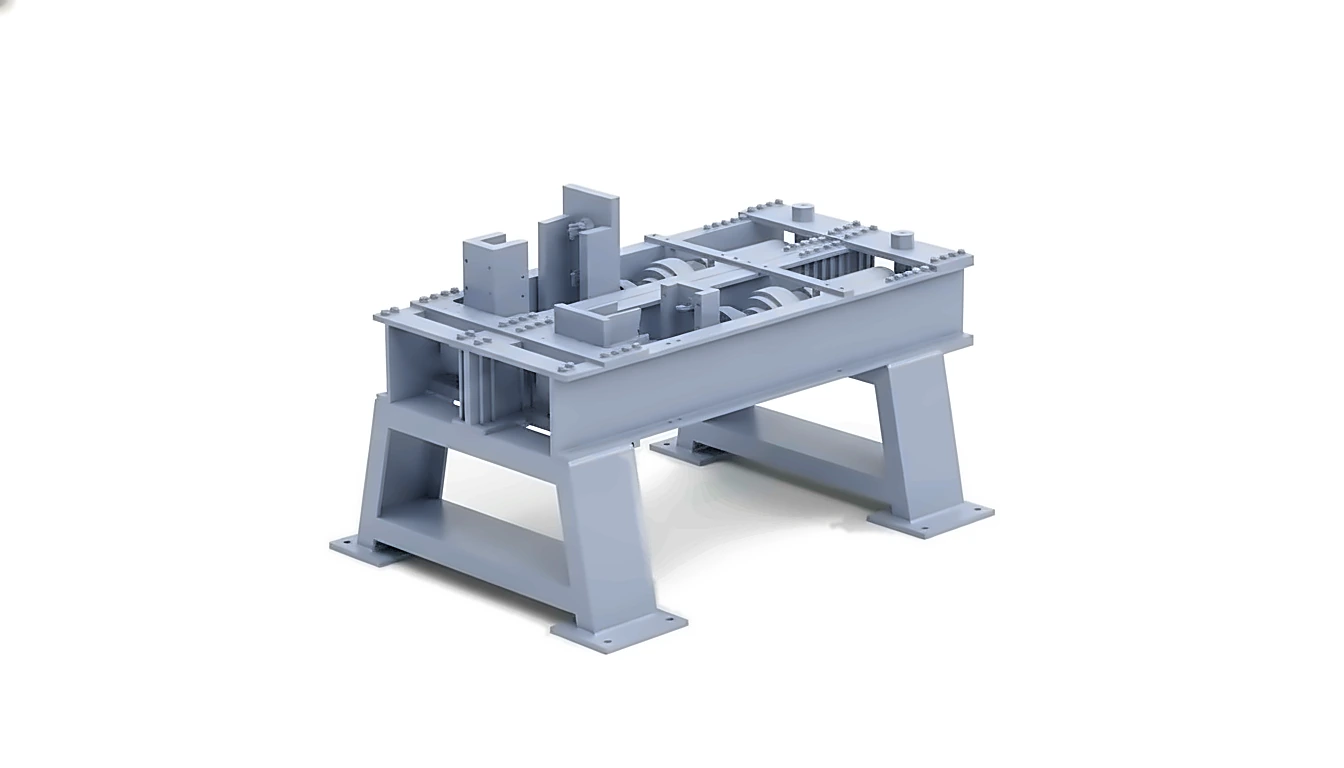 Lock Loading Test Rig isometric render showing dual-station bench frame for ERU119 and ERU120 by Neometrix
