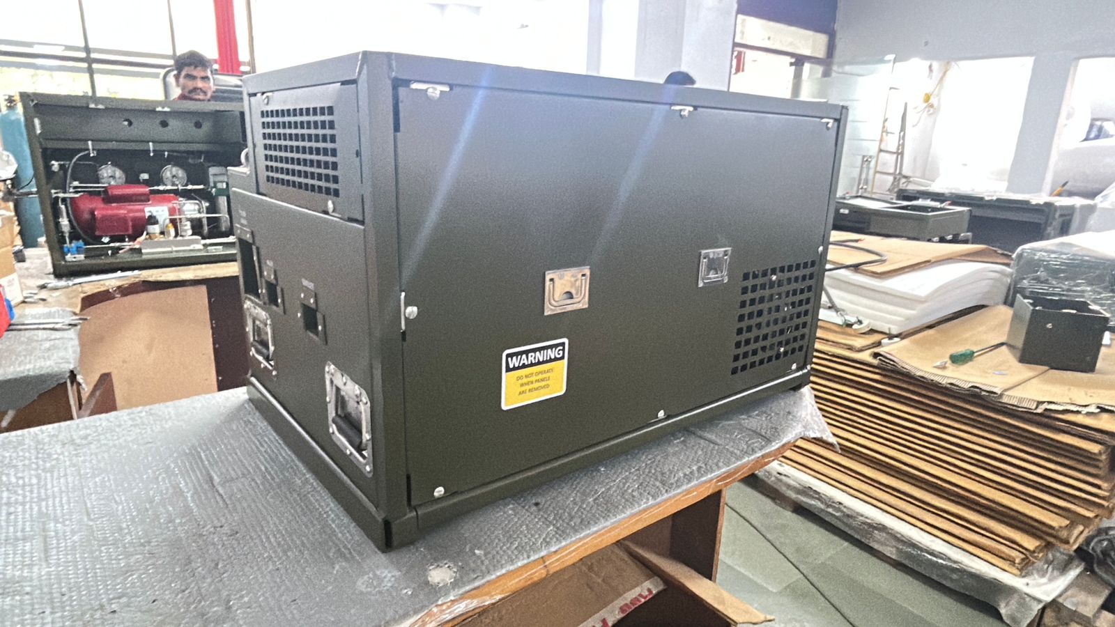 MANPADS Coolant Recharging Unit — 3/4 angle showing rear cooling vents, side handles, and access panel