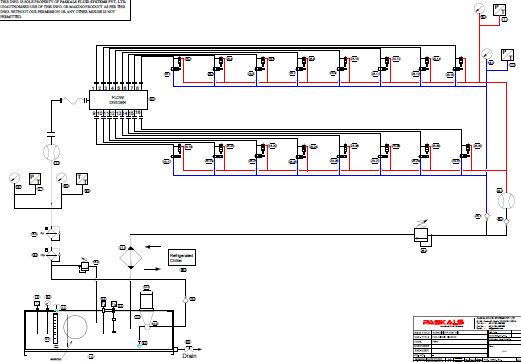 Multi-Port Flow Divider Test Bench process and instrumentation schematic thumbnail — 16-port flow divider circuit with chiller and drain