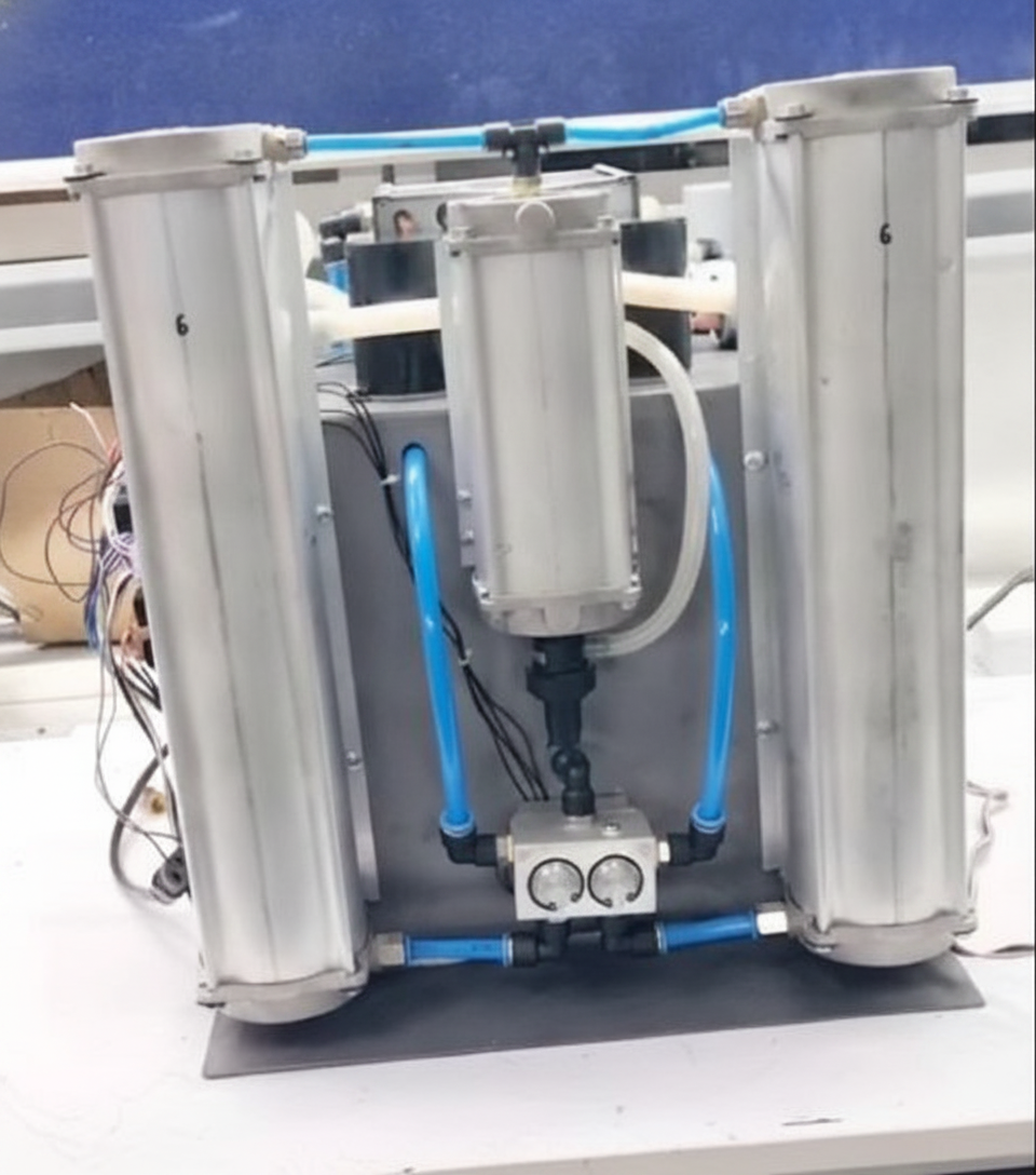 Portable Oxygen Concentrator 10 LPM unit — front view of PSA towers, tubing and pressure gauges