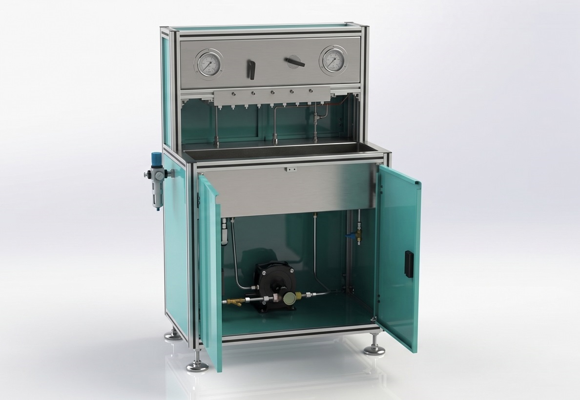 Spray Dryer Nozzle Test Bench &mdash; Haskel pump and pressure gauges detail