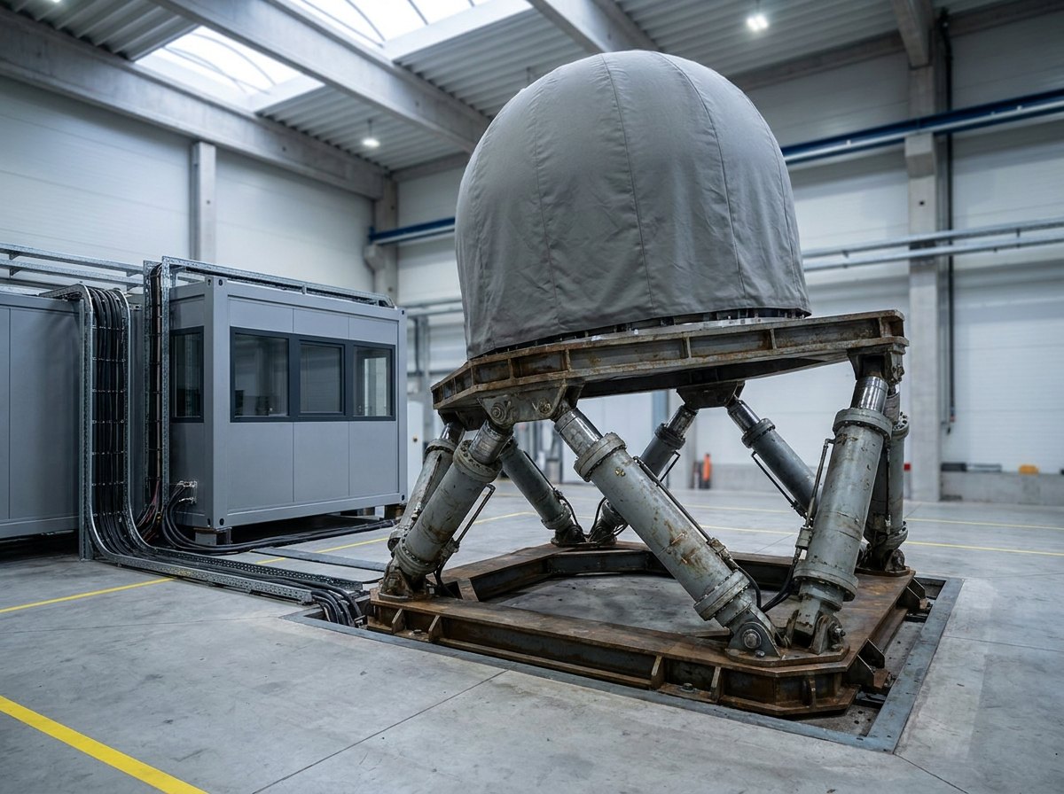 Neometrix dynamic turret test rig six-axis hexapod motion platform for armoured vehicle turret stabilisation testing