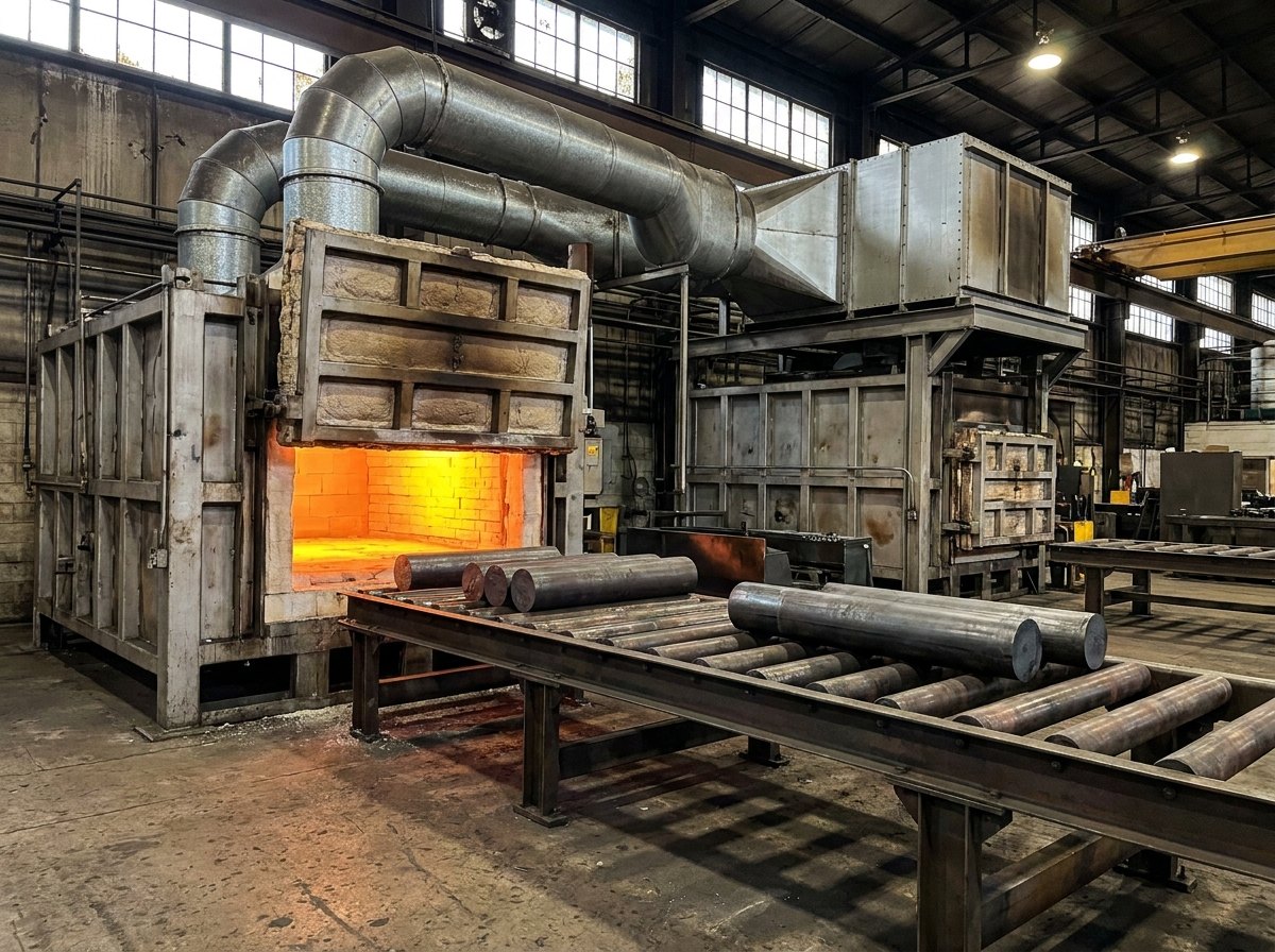 Neometrix fired billet reheating and heat treatment furnace with rotary hearth charge zone