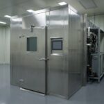 Walk-in climatic and environmental test chamber with control panel
