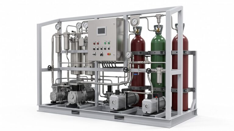 Neometrix Halon Reclamation and Refilling Facility recovery skid with cylinders and control panel