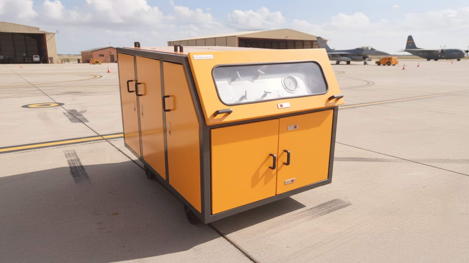 Neometrix HST 300U Hydraulic Refilling Trolley on airfield apron