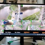 Surveillance monitor showing a live camera feed in a Neometrix infrastructure protection installation