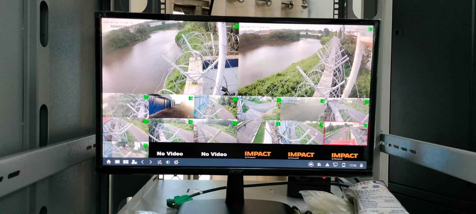 Surveillance monitor showing a live camera feed in a Neometrix infrastructure protection installation